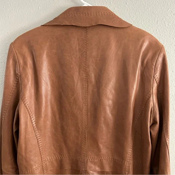 Elie Tahari Re Edition Brown Genuine Leather Blazer Size XL Jacket Soft Buttery - Picture 7 of 10